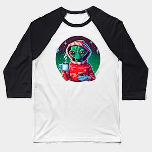 Christmas Funny Alien Wearing Sweater Baseball T-Shirt